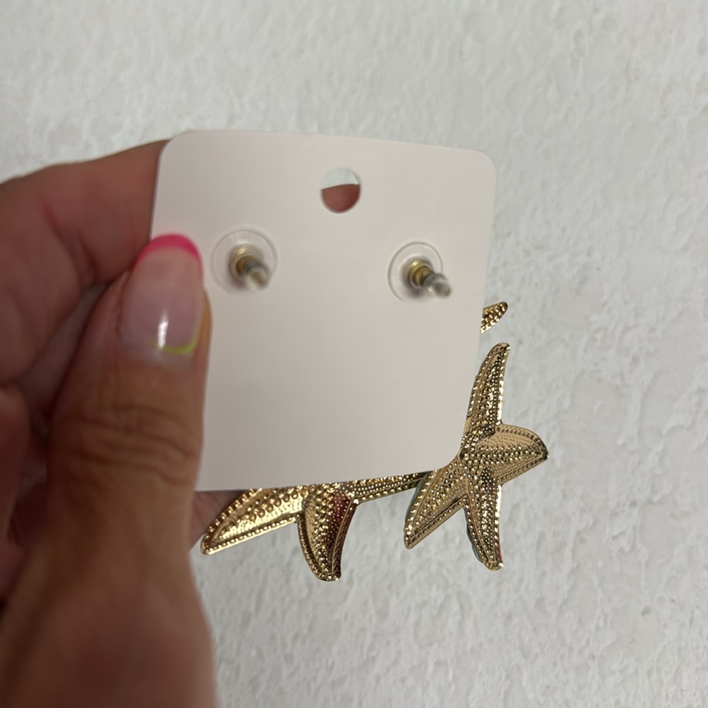 NWT-Gold and Blue Starfish Earrings - Picture 2 of 2